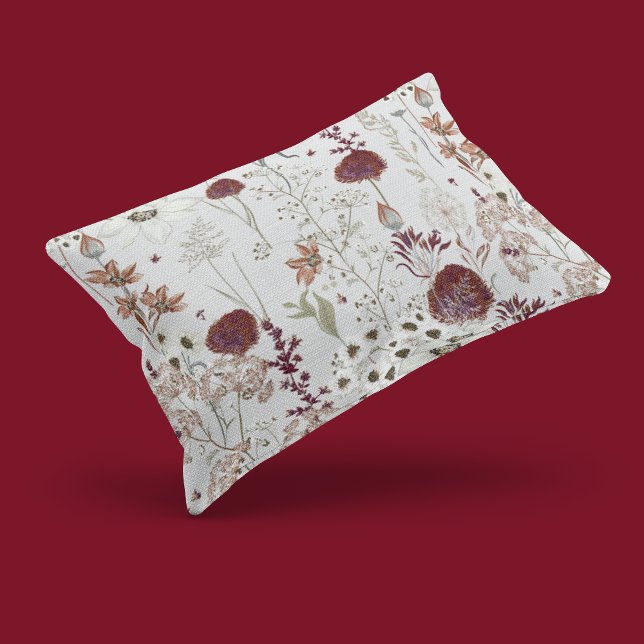 Housse D'oreillers Fleurs sauvages bourguignons modernes | Élégant Bo (Créateur téléchargé)