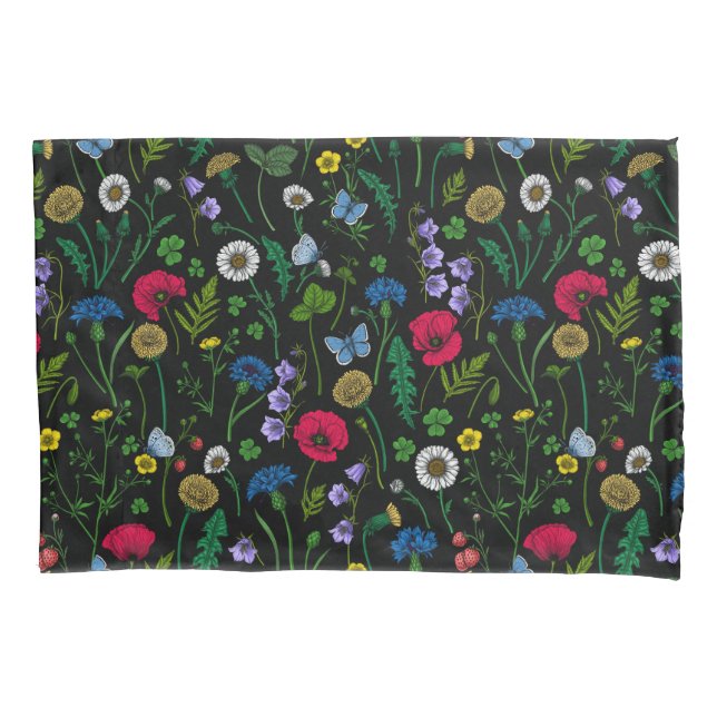 Housse D'oreillers Fleurs sauvages en noir (devant-gauche)