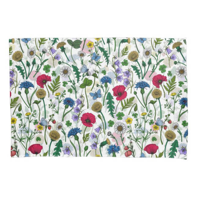 Housse D'oreillers Fleurs sauvages sur blanc cassé (devant-gauche)