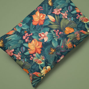 Housse D'oreillers Fleurs tropicales et Feuilles à papillons