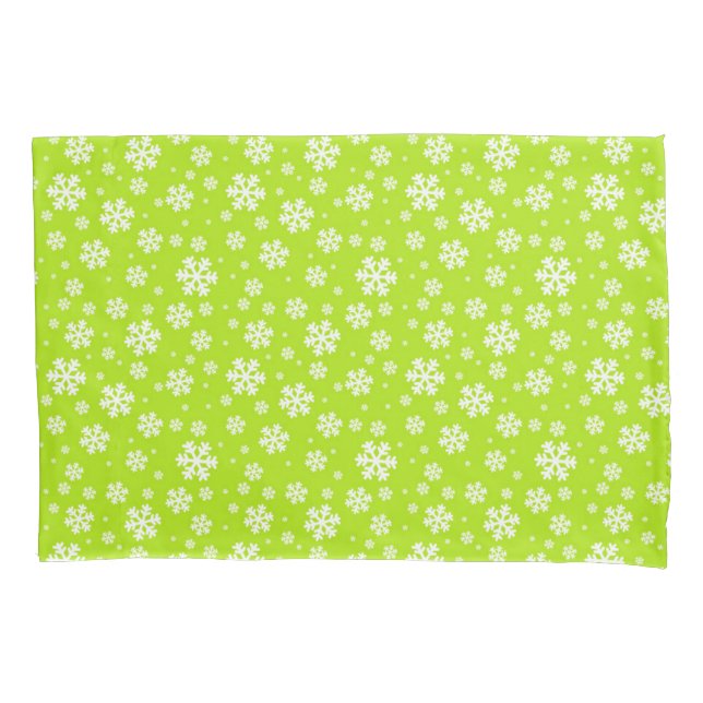 Housse D'oreillers Flocons blancs sur motif hiver vert (devant)