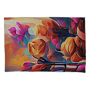 Housse D'oreillers Floral Abstract Art Orange Red Blue Flowers