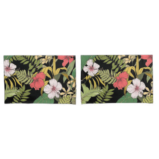 Housse D'oreillers Floral tropical sur le noir