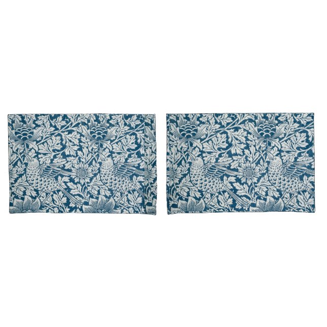 Housse D'oreillers Flore Flore Fleurs Feuilles Oiseaux Bleu (devant-Set)