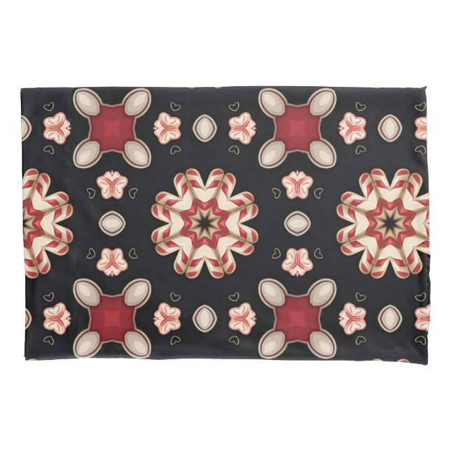 Housse D'oreillers Flore géométrique rouge et beige (devant)