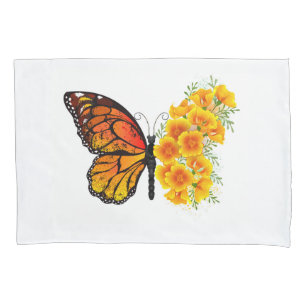 Housse D'oreillers Flower Butterfly with Yellow California Poppy