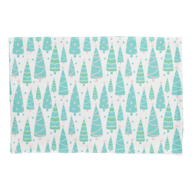 Housse D'oreillers Forêt de sapins de Noël Pastel (devant)