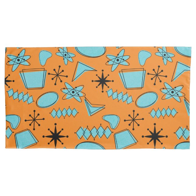 Housse D'oreillers Formes atomiques MCM Turquoise sur orange (devant)