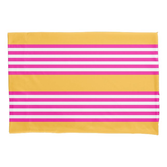 Housse D'oreillers Fuchsia et jaune cinq bandes motif (devant)