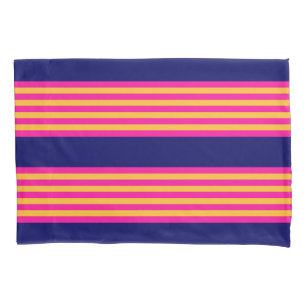 Housse D'oreillers Fuchsia et rayures jaunes avec bleu marine
