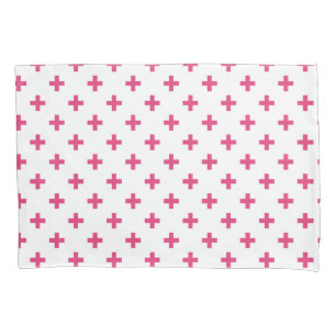 Housse D'oreillers Fuchsia polka croise sur blanc