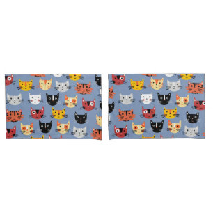 Housse D'oreillers Fun Kitty Chat Motif Bleu