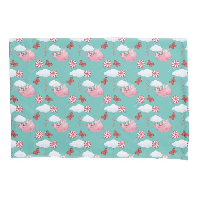 Housse D'oreillers Funny Flying Pig Motif (devant)