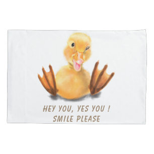 Housse D'oreillers Funny Jaune Canard Jouer Wink Smile - Texte Person