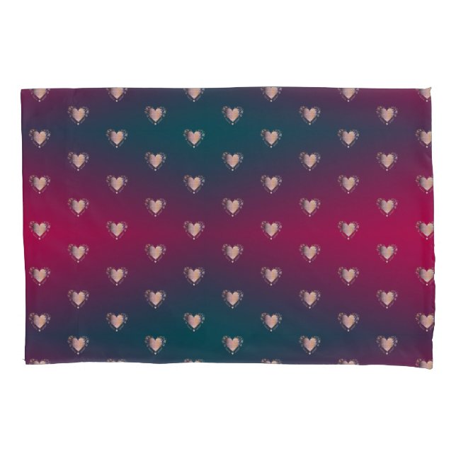 Housse D'oreillers Fuschia fumée et Coeurs fantaisistes (devant-gauche)