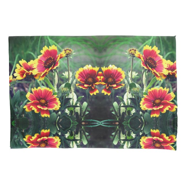 Housse D'oreillers Gaillardia Rouge Et Jaune Blanche Faisée (devant)
