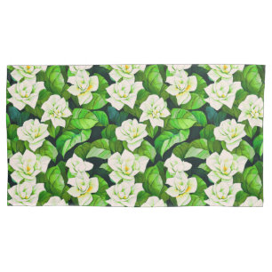 Housse D'oreillers Gardenias blanches et Feuilles verts de Jade