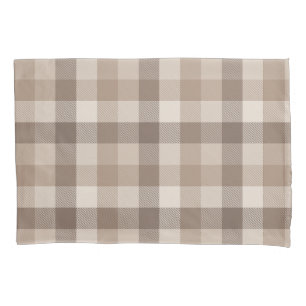 Housse D'oreillers Gingham à carreaux marron terre neutre
