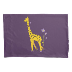 Housse D'oreillers Girafe drôle pourpre de patinage de rouleau
