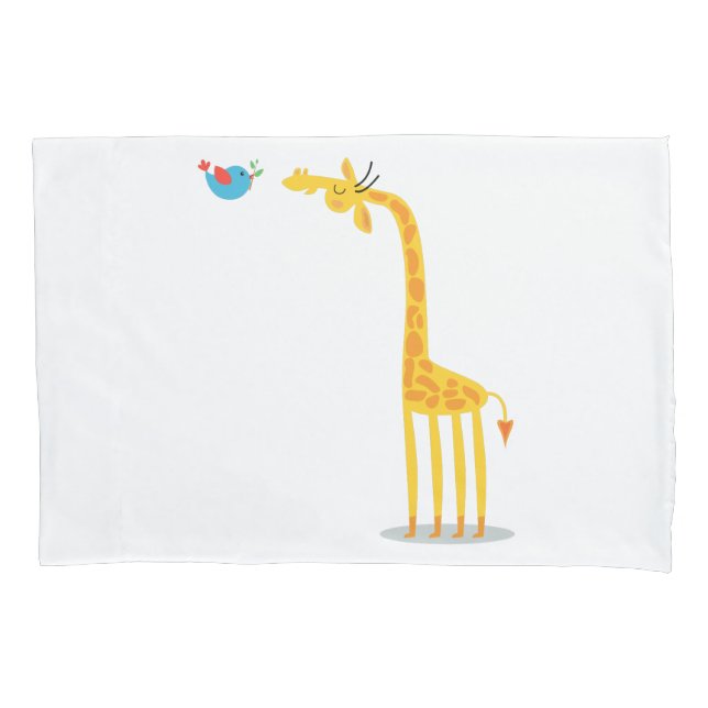 Housse D'oreillers Girafe et oiseau mignons de bande dessinée (devant)