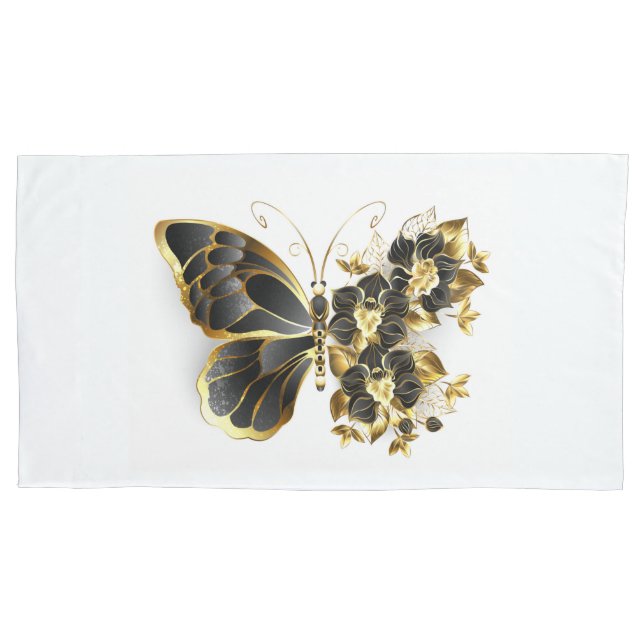 Housse D'oreillers Gold flower Butterfly with Black Orchid (devant)
