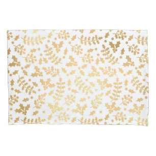 Housse D'oreillers Gold Foil & White Holly Noël d'hiver