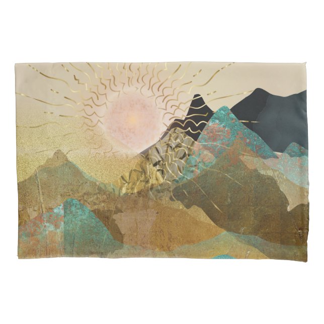 Housse D'oreillers Gold Metallic Mountain Vista Paysage  (devant)