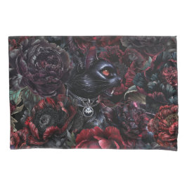 Housse D'oreillers Gothic Black Cat & Dark Flowers 