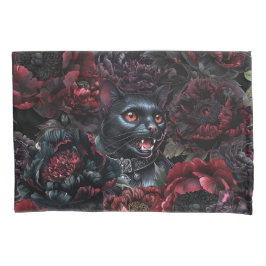 Housse D'oreillers Gothic Black Cat & Dark Flowers 