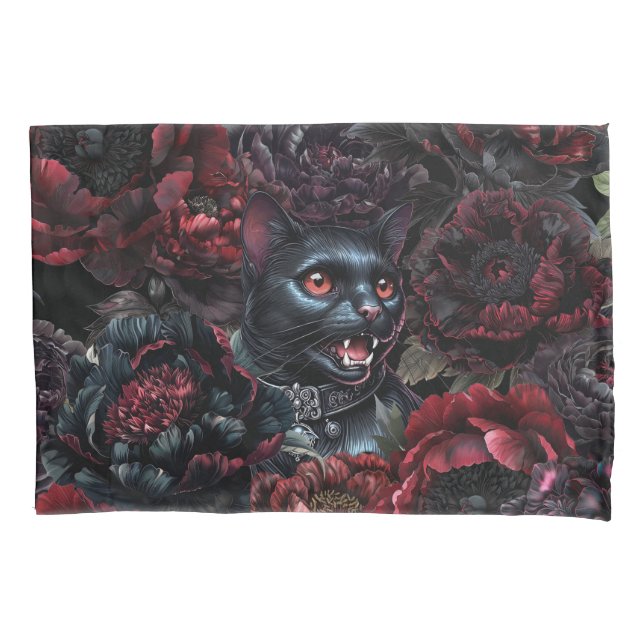 Housse D'oreillers Gothic Black Cat & Dark Flowers  (devant)