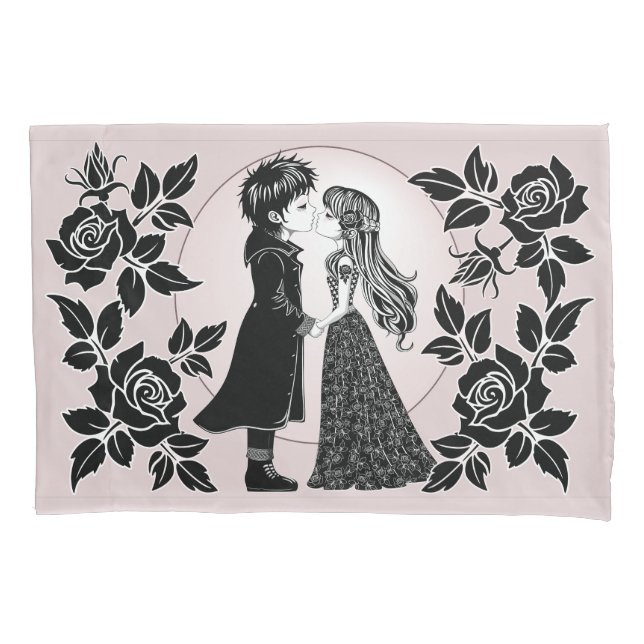 Housse D'oreillers Gothique Emo Enfants Kiss Valentine's Day (devant)