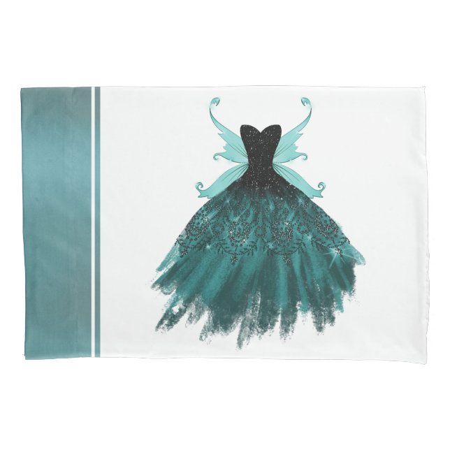 Housse D'oreillers Gothique Fairy Turquoise Gown | Fleur verte profon (devant)