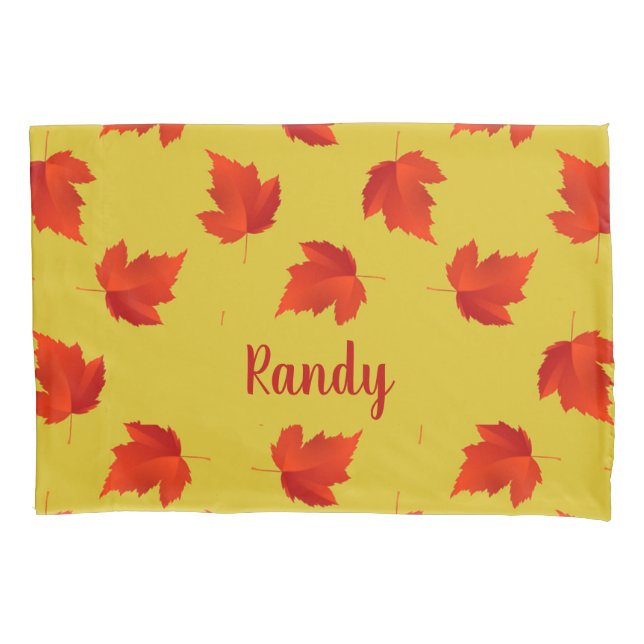 Housse D'oreillers Gradient rouge sec feuille nom personnalisé jaune (devant)