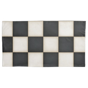 Housse D'oreillers Grand noir & blanc antique Checkers King