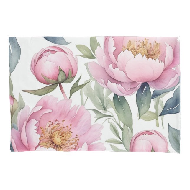 Housse D'oreillers grande aquarelle de pivoines roses (devant)