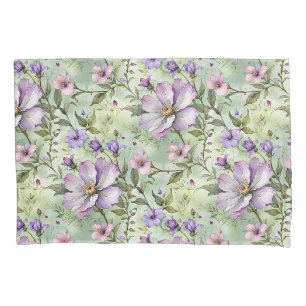 Housse D'oreillers Grandes fleurs de lavande sur la menthe