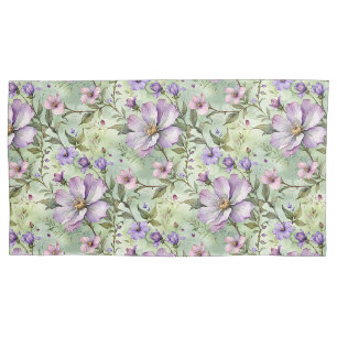 Housse D'oreillers Grandes fleurs de lavande sur la menthe