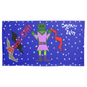 Housse D'oreillers Green Robot Girl Spaceshies Enfants King