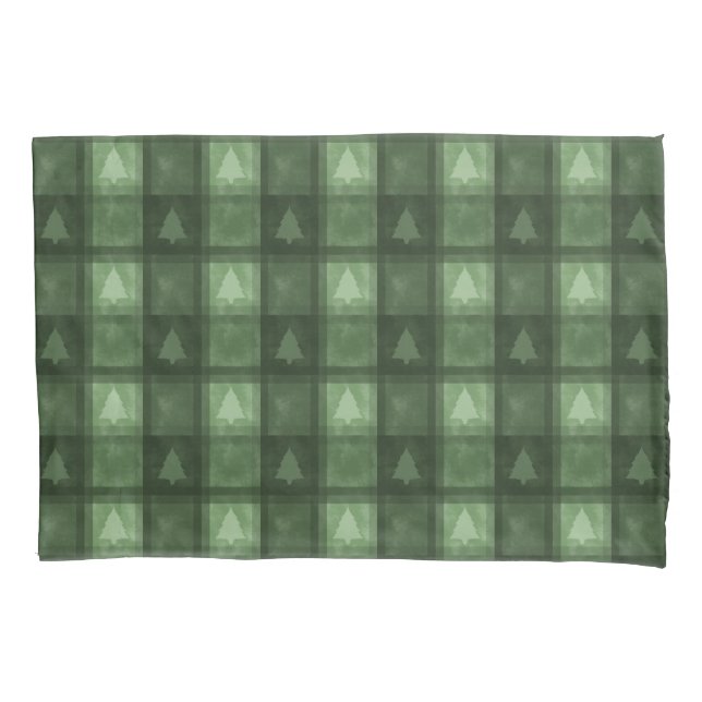 Housse D'oreillers Green Textured Plaid And Fir Tree Shapes Christmas (devant)