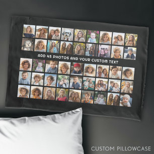 Housse D'oreillers Grille de collage photo de 45 Carrés avec texte -