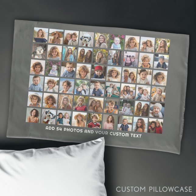 Housse D'oreillers Grille de collage photo de 54 Carrés avec texte (Custom Photo Collage Pillowcase)