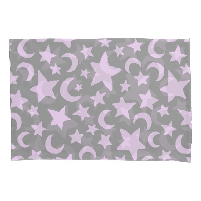 Housse D'oreillers Gris et pastel Violet Etoiles et lunes (devant)