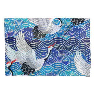 Housse D'oreillers Grue japonaise : Motif orné d'oiseaux.