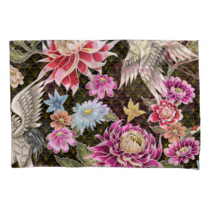 Housse D'oreillers Grues Asters : Peint Style Japonais sans Seamless