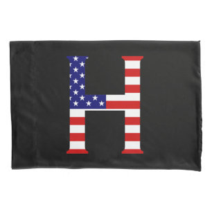 Housse D'oreillers H Monogramme superposé sur le drapeau américain pc