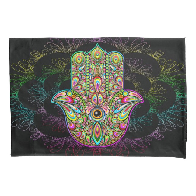 Housse D'oreillers Hamsa Fatma Main Psychedelic Art (devant)