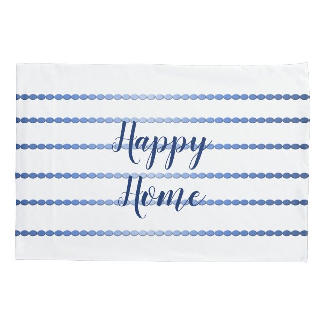 Housse D'oreillers Happy Home Blue Stripes White Pillowcase (Dos)