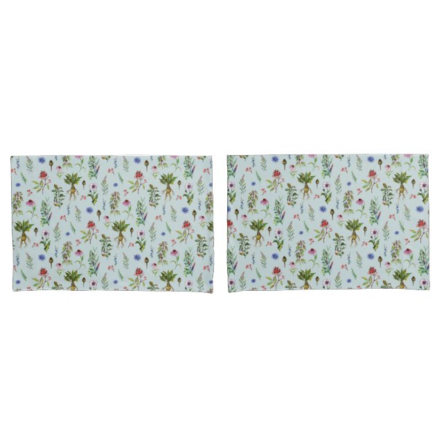 Housse D'oreillers Herbes Whimsical sur Mint Green (devant-Set)