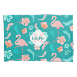 Housse D'oreillers Hibiscus Flamant rose rose Tropical Turquoise
