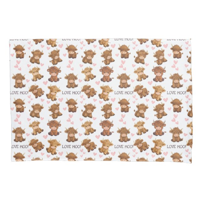 Housse D'oreillers Highland Cow I Love Moo Heart (devant)